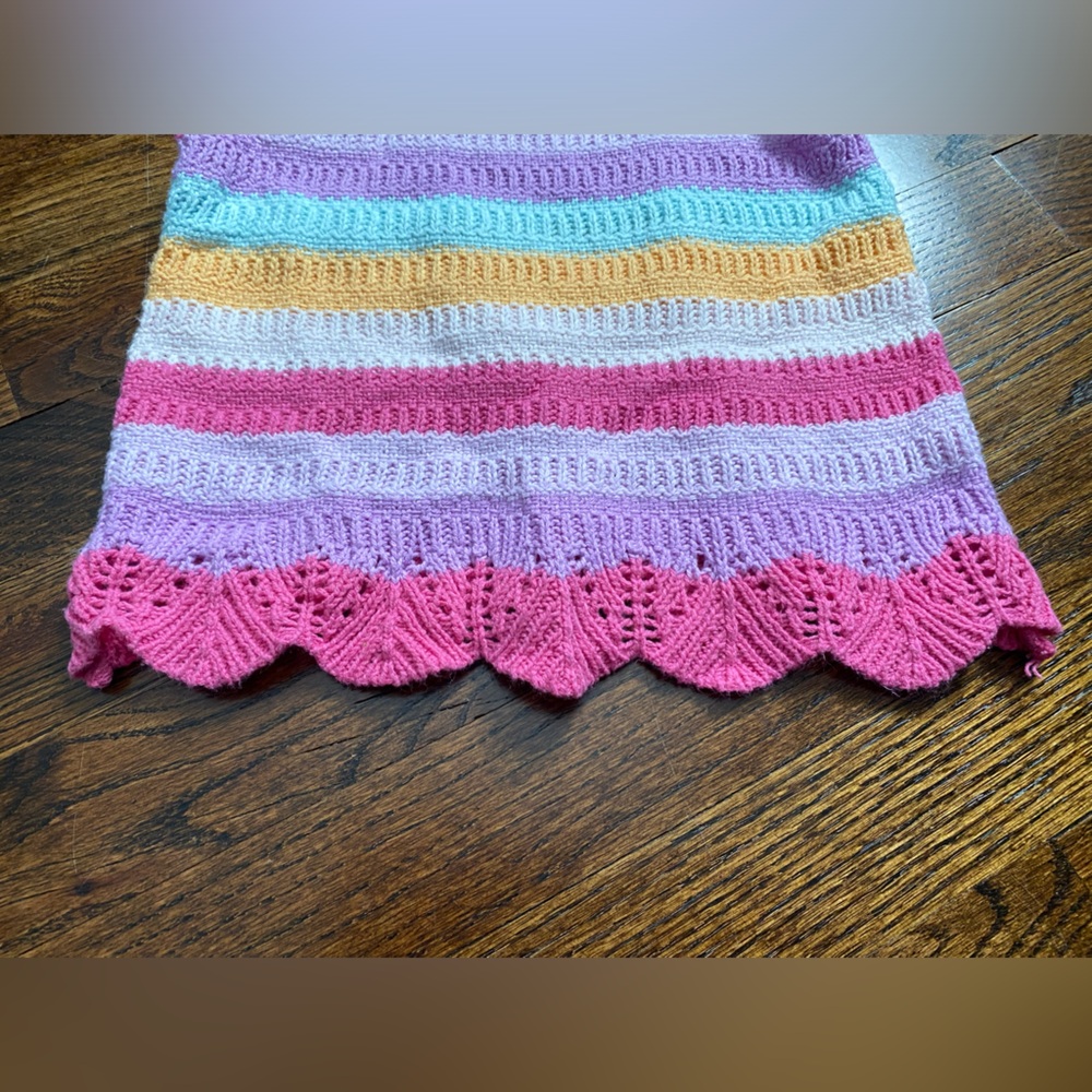 toddler girl 4T scalloped edge crochet knit top pastel stripes cotton blend tank - Picture 9 of 11